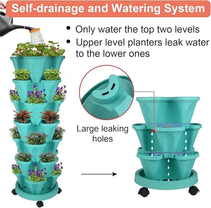 Vertical Planter 7 Tier Stackable Planters Garden Planters Strawberry Herb Flower and Vegetable Planter Indoor Outdoor Gardening Pots with Removable Wheels and Tools by GreenHaven Gardens
