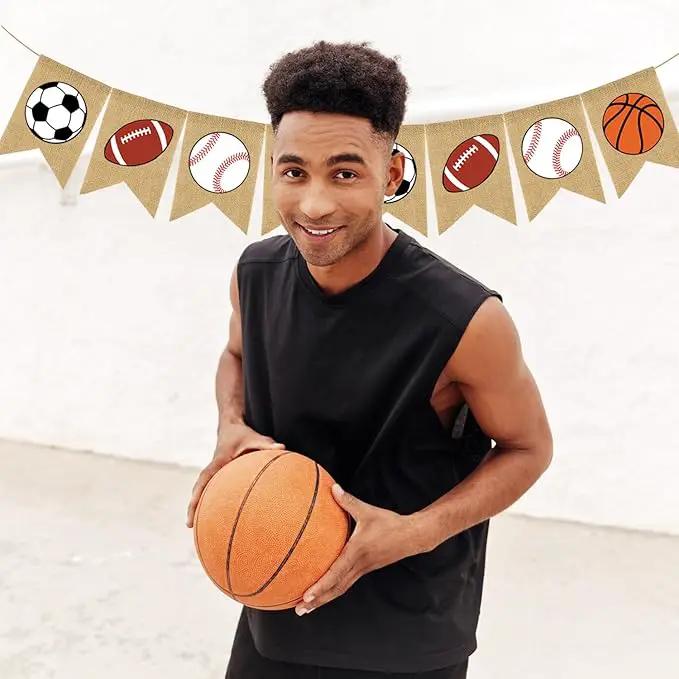 Doumeny Sports Burlap Banner Baseball Bunting Garland Sport Theme Party Hanging Banner American Football Banner Garland Basketball Soccer Banner Bunting for Birthday Baby Shower Sport Club Party Decor by GreenHaven Gardens
