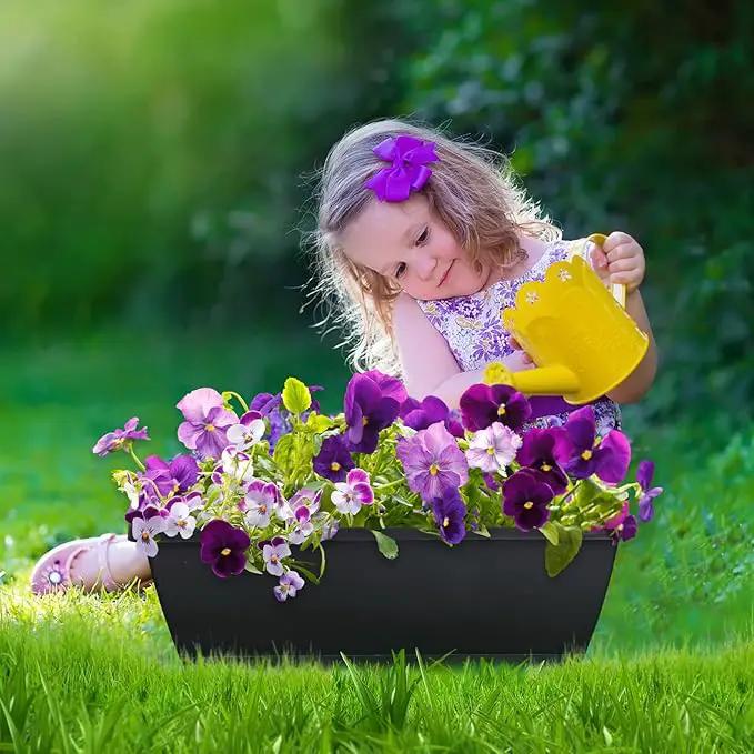 Window Box Planter, 10 Pack Plastic Vegetable Flower Planters Boxes 17 Inches Rectangular Flower Pots with Saucers for Indoor Outdoor Garden, Patio, Home Decor (Black) by GreenHaven Gardens