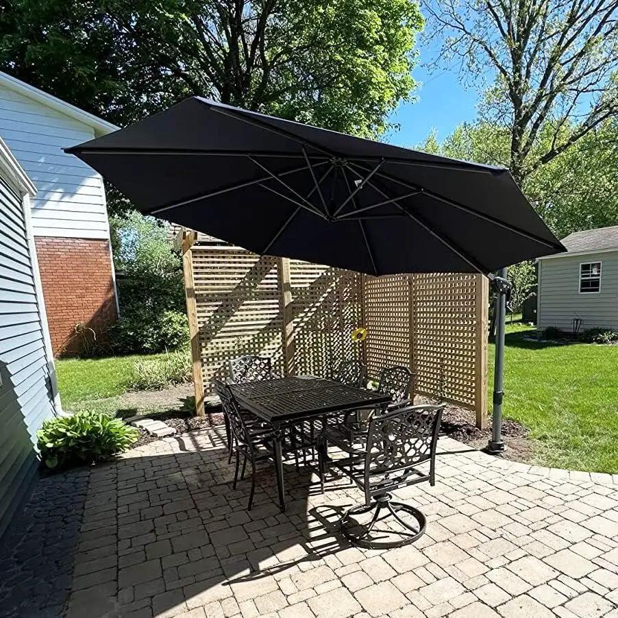 PURPLE LEAF 11 Feet Patio Umbrella Outdoor Cantilever Round Umbrella Aluminum Offset Umbrella with 360-degree Rotation for Garden Deck Pool Patio, Grey by GreenHaven Gardens