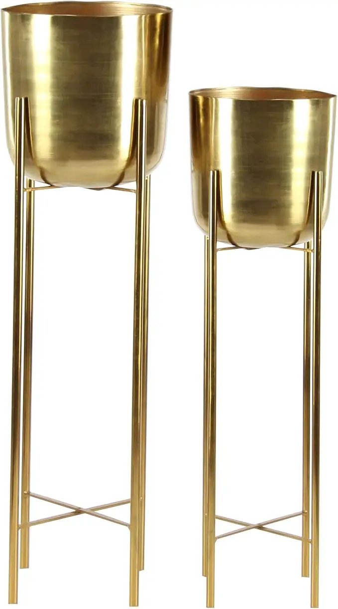 CosmoLiving by Cosmopolitan Metal Indoor Outdoor Planter Tall Indoor Outdoor Dome Large Planter Pot with Removable Stand, Set of 2 Planters 39", 46"H, Gold by GreenHaven Gardens