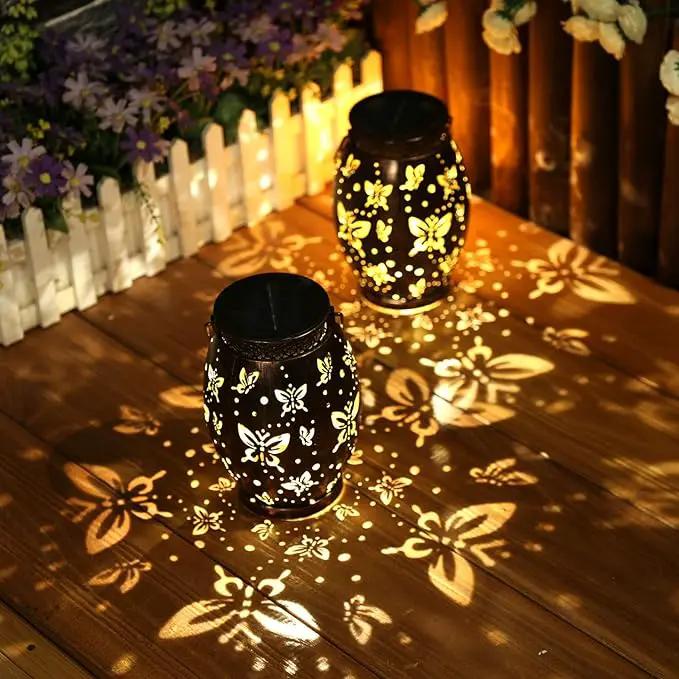 2 Pack Solar Lantern Butterfly Solar Outdoor Waterproof Hanging Metal Solar Powered Patio Lanterns Garden Solar Lights Outdoor Decorative Gifts for Women by GreenHaven Gardens