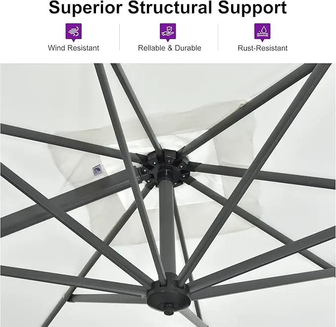 PURPLE LEAF 10 Feet Patio Umbrella with Base Outdoor Cantilever Round Umbrella Aluminum Offset Umbrella with 360-degree Rotation for Garden Deck Pool Patio Light White by GreenHaven Gardens