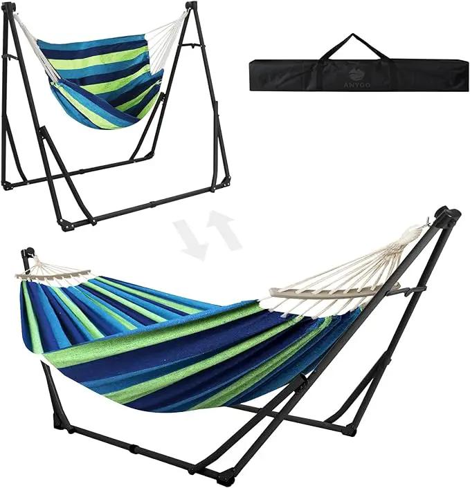 Anyoo 2 in 1 Hammock and Swinging Chair with Collapsible Steel Stand & Carrying Case,Portable & Adjustable,Easy Set Up for Outdoor,Indoor,Porch Swing,Patio,Garden,Camping Trip by GreenHaven Gardens