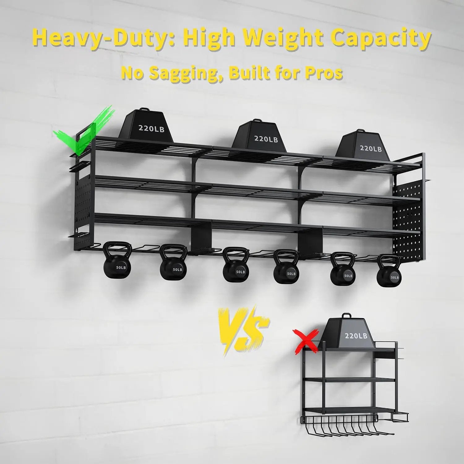 Power Tool Organizer Wall Mount, 49" Heavy Duty 4-Tier Garage Storage Shelf with 12 Drills Holder, Pegboard Side Panels,4 Long Hooks, Large Tool Battery Holder Metal Tool Shelf Rack by GreenHaven Gardens
