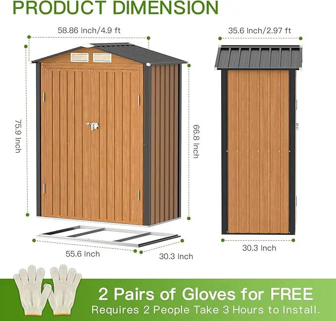 Outdoor Storage Shed, 5x3 Ft Metal Steel Tiny House with Frame Floor & Lockable Door, Vertical Outside Storage Building for Garden, Backyard, Lawn, Patio Utility, Tool Storage by GreenHaven Gardens