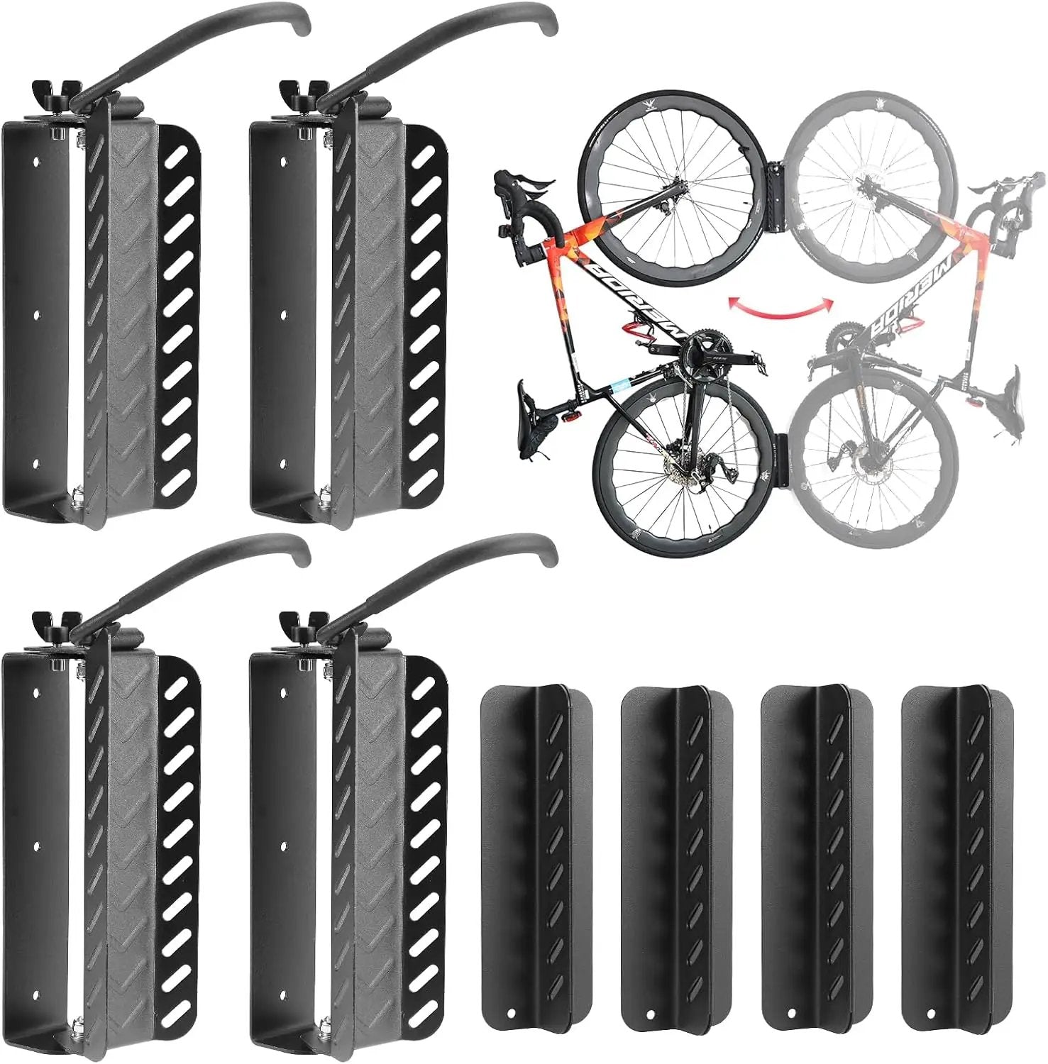 Bike Wall Mount Vertical, Swivel Bike Hangers For Garage, Bike Rack Garage Wall, Bicycle Hooks, Garden Indoor Outdoor Storage, All Metal (4Pack) by GreenHaven Gardens