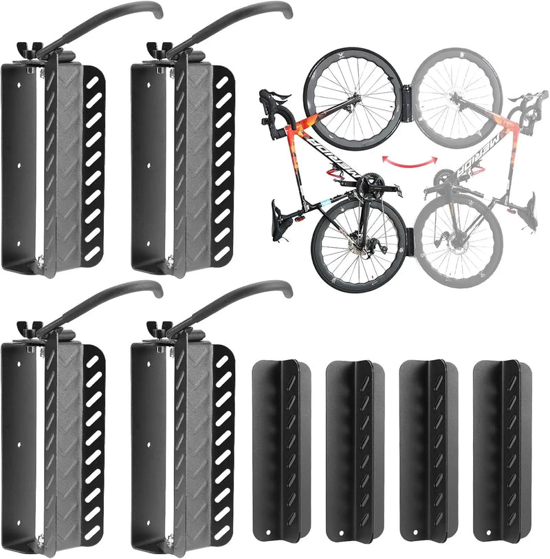 Bike Wall Mount Vertical, Swivel Bike Hangers For Garage, Bike Rack Garage Wall, Bicycle Hooks, Garden Indoor Outdoor Storage, All Metal (4Pack) by GreenHaven Gardens