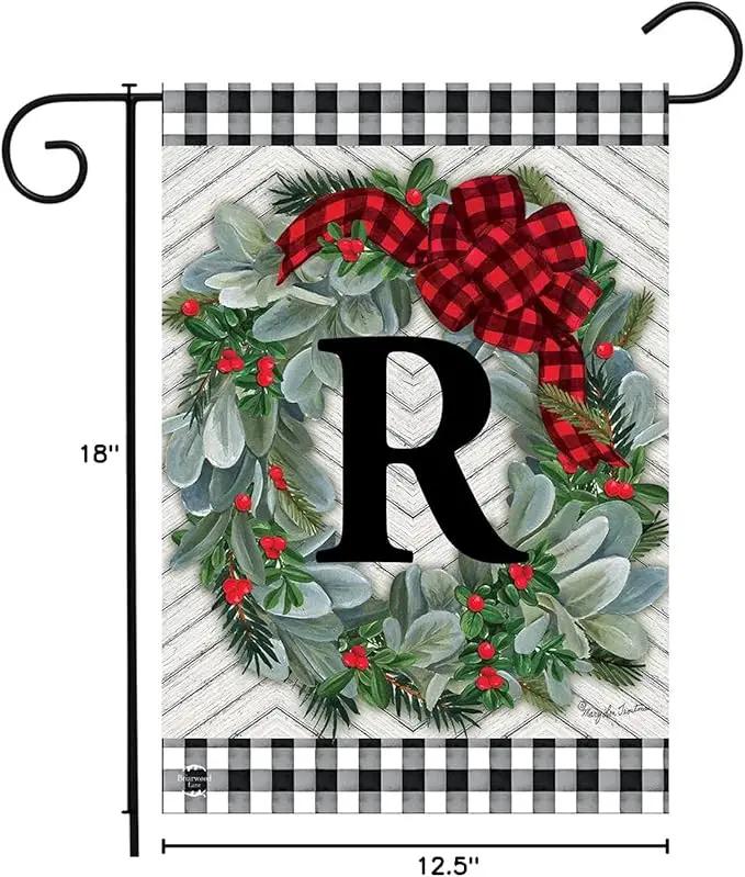 Briarwood Lane Winter Wreath Monogram Letter R Garden Flag by GreenHaven Gardens