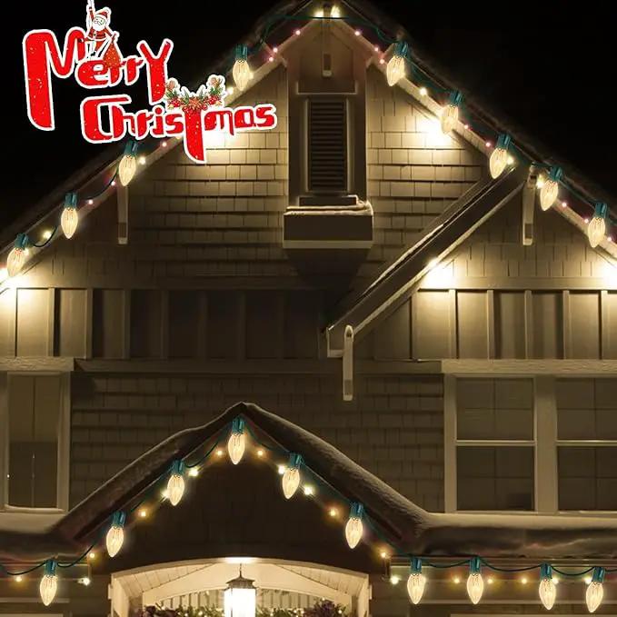 C9 Christmas Pathway Lights, 38FT Clear Christmas Pathway String Lights with 25 Incandescent Bulbs and Stakes for Outdoor Walkway Driveway Backyard Christmas Decorations, Warm White by GreenHaven Gardens