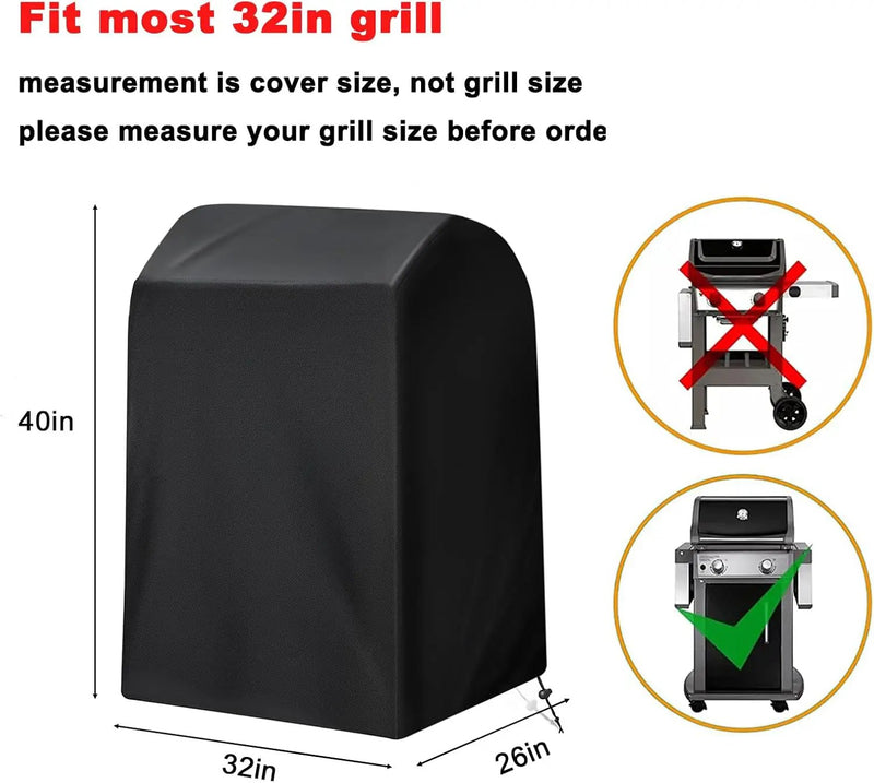 Grill Cover, 32-Inch Waterproof UV Resistant Heavy Duty Small BBQ Grill Cover for Outdoor Grill, Fit for Nexgrill Brinkmann Weber Char-Broil and More by GreenHaven Gardens