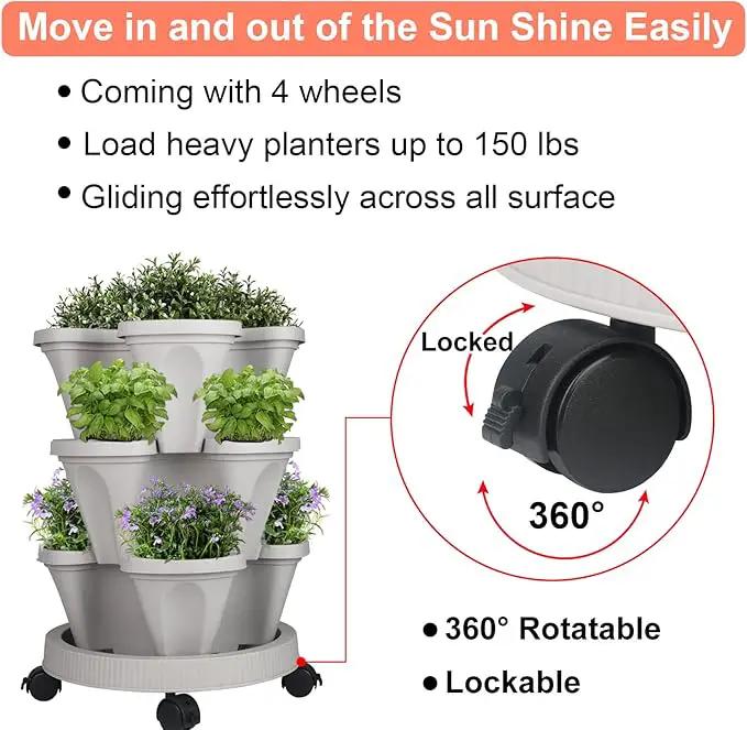 Vertical Planter 3 Tier Stackable Planters Garden Planters Strawberry Herb Flower and Vegetable Planter Indoor Outdoor Gardening Pots with Removable Wheels and Tools 2-Pack by GreenHaven Gardens