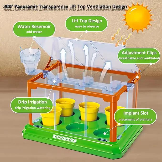 Kids Gardening Kit Greenhouse Growing Terrarium Kit Plant Growing Set Discovery Educational Gardening Gift for Boy & Girl by GreenHaven Gardens