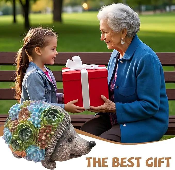 J.CARP Outdoor Solar Garden Hedgehog Statue with Succulents and 7 LED Lights, Decorations for Garden, Patio, Lawn, Outdoor Yard and Deck, Unique Housewarming Gifts by GreenHaven Gardens