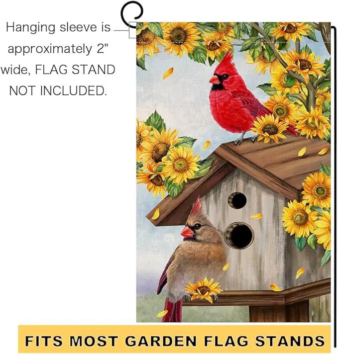 BLKWHT Summer Sunflowers Cardinal Bird Garden Flag 12x18 Vertical Double Sided Yellow Flowers Spring Farmhouse Holiday Outside Decorations Burlap Yard Flag BW815 by GreenHaven Gardens