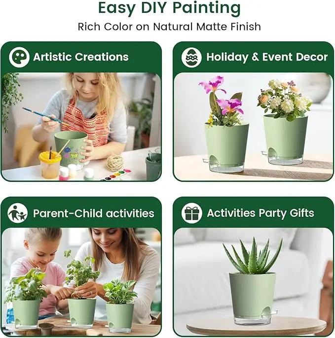 4 inch Self Watering Pots for Indoor Plants, 5 Pack Small Flower Plant Pots with Drainage Holes and Clear Reservoirs, Visible Water Level, Plastic Planters with Wicking Rope, Green by GreenHaven Gardens