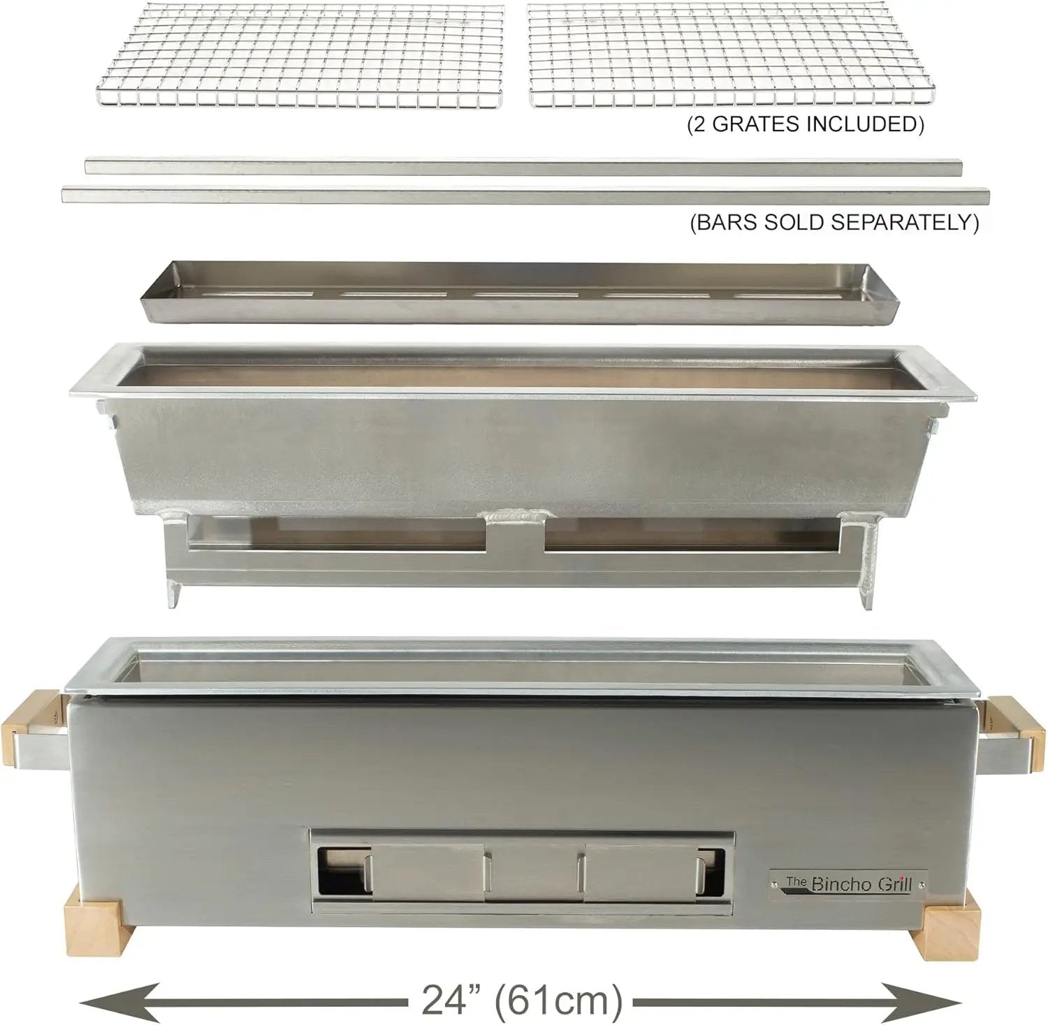 GR610S – 24" Tabletop Yakitori Grill – Japanese Style Charcoal Robata BBQ – Binchotan Grill for Authentic Japanese Grilling – Made from Durable Stainless Steel by GreenHaven Gardens
