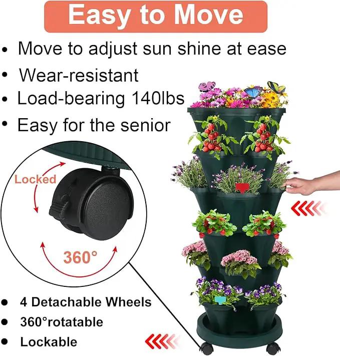 Vertical Planter, 6 Tier Stackable Strawberry Planter with Garden Tool Set, Movable Indoor/Outdoor Garden Herb Pot for Growing Vegetables and Succulents, Green by GreenHaven Gardens