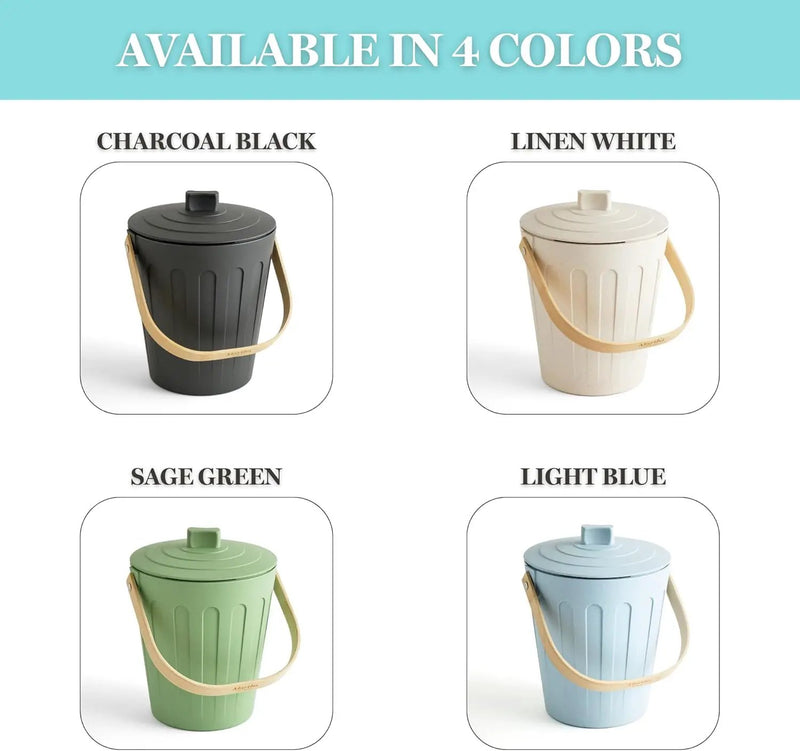 Martha Stewart Indoor Compost Bin | Countertop Composting Bucket for Kitchen | .7 Gallon Capacity | Includes Filter | Plant Based Materials | Linen White by GreenHaven Gardens