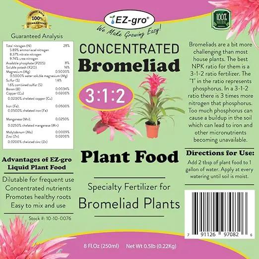 Professional Liquid Bromeliad Fertilizer by EZ-gro | 3:1:2 Ratio of Concentrate Indoor Plant Fertilizer for Your Bromeliads Live Plant | 8 oz Bottle by GreenHaven Gardens
