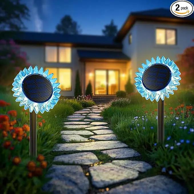 Outdoor Solar Lights, 2 Pack Led Solar Sunflower Lights, Stake/Wall 2-in-1 Waterproof Solar Garden Lights for Yard, Landscape, Fence, Patio, Driveway, Pathway, Backyard Decoration (Warm White) by GreenHaven Gardens
