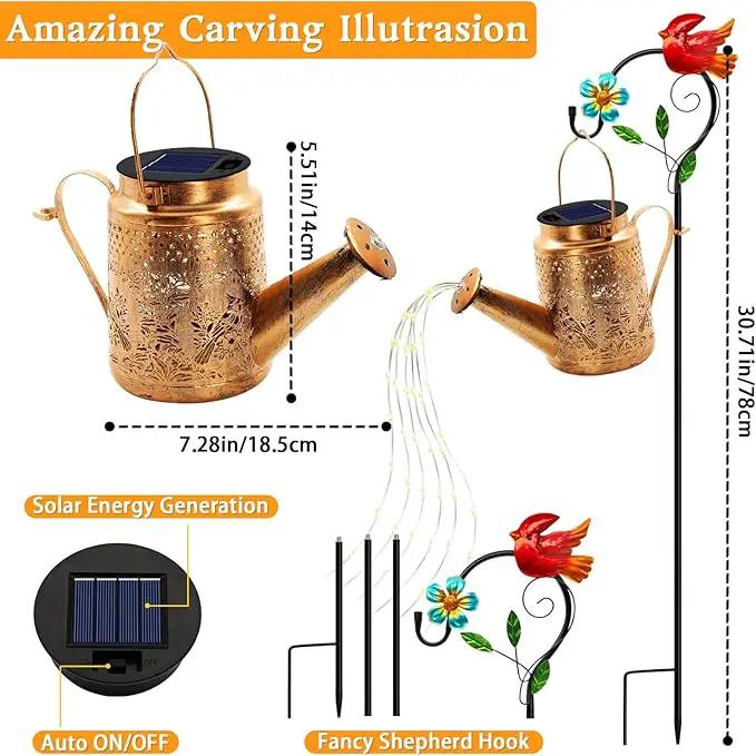 Solar Lights Outdoor Garden Decor, Cardinals Hanging Waterproof Watering Can Lights Outside Decorations for Yard Front Porch Patio Backyard Gift for Mom Grandma Women Birthday （with Shepherd Hook） by GreenHaven Gardens