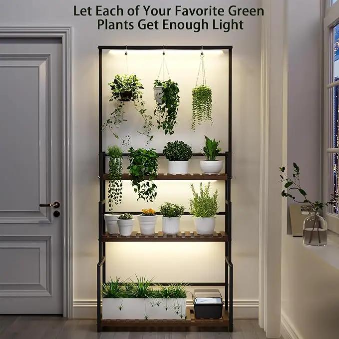 Hanging Plant Stand with Grow Light, 3 Tier Metal Plant Stand for Indoor Plants Multiple, Large Plant Shelf Display Holder, Ladder Shape Plant Rack for Living Room, Patio, Balcony by GreenHaven Gardens