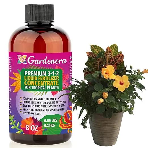 Premium Liquid Tropical Plants Plant Fertilizer - 3-1-2 Concentrate for Indoor Plants and Flowers by Gardenera | Organic Plant Food for Tropical Plants - 8oz by GreenHaven Gardens