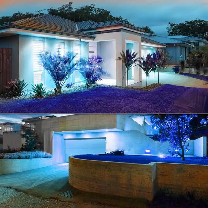 T-SUNUS 2 Pack Solar Landscape Spotlights Blue, Solar Garden Spot Light IP65 Waterproof 9.8ft Cable, 2000mAh Separated Solar Panel, Auto On/Off for Garden Driveway Pathway Pool Area by GreenHaven Gardens