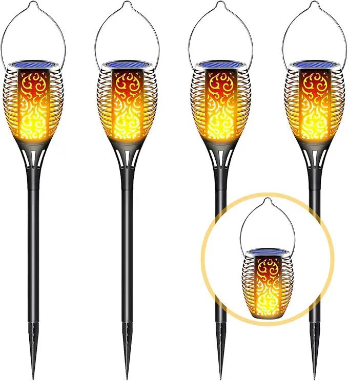 Solar Torch Lights Outdoor, Realistic Flickering Flame Solar Tiki Torches, 3-in-1 Fire Effect Hanging Lanterns with Detachable Hook, Auto On/Off for Garden, Pathway Lighting (4 Pack) by GreenHaven Gardens