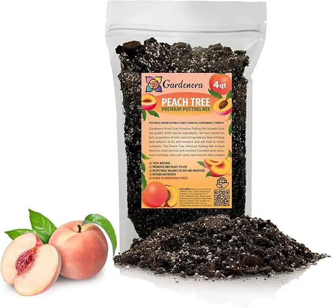 Premium Peach Potting Soil Mix - Optimal Nutrient-Rich Blend for Thriving and Juicy Peaches - 4 Quart by GreenHaven Gardens