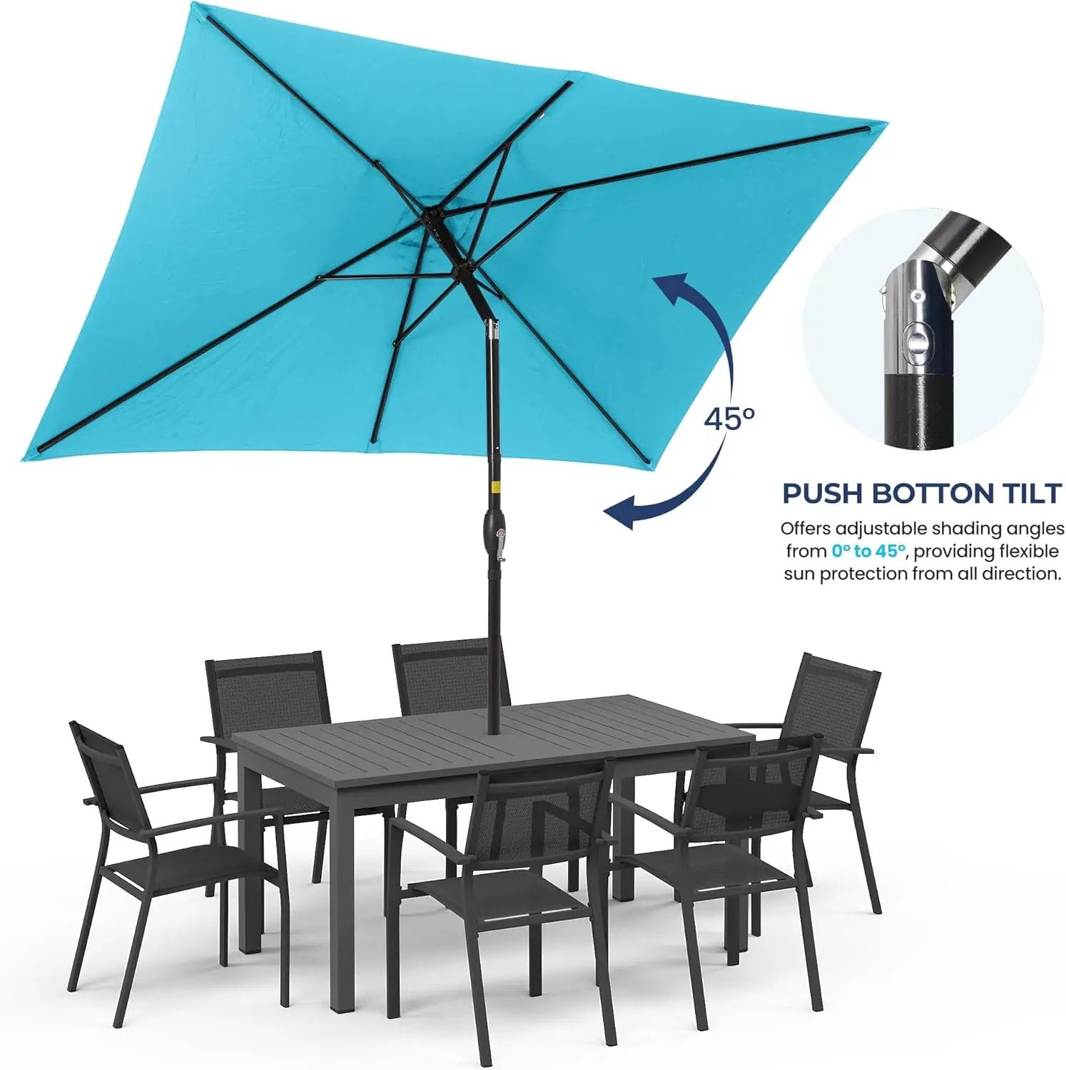 SUNVIVI OUTDOOR Patio Umbrella, 6.5' x 10' Rectangular Patio Umbrella, Metal Pole Square Outdoor Umbrella with Crank and Push Button Tilt, 6 Steel Ribs, Polyester Canopy by GreenHaven Gardens