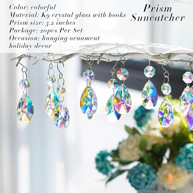 20 Pieces 38mm Crystal Prisms Chandelier Rounded Pear Ornament Pendants Crystal Beads Hanging Glass Crystal Chandelier Prisms for Wedding Party Tree Garlands Decoration DIY Jewelry by GreenHaven Gardens