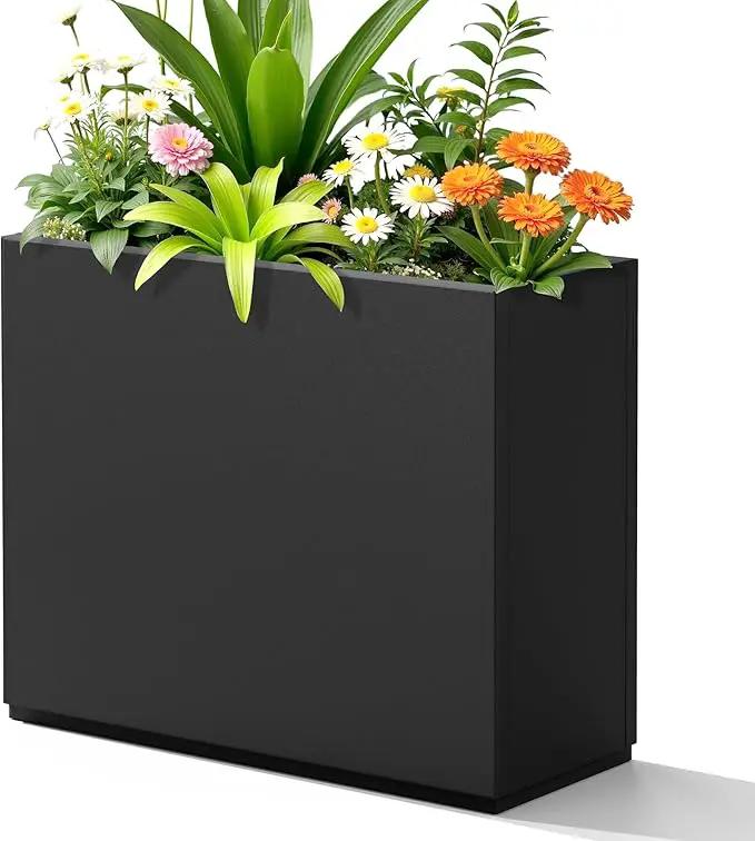 FENCY Metal Planter Box, Large Rectangular Planters for Outdoor Plants, Outdoor Tall Planters with Drainage Holes, Black Metal Planters (30" L x 12" W x 24" H) by GreenHaven Gardens