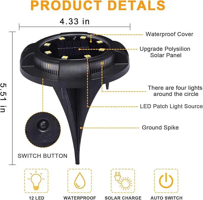 Solar Ground Lights Outdoor 8 Packs 12 LED Disk Lights Solar Powered Waterproof New In-ground Lights For Garden Deck Stair Step Lawn Patio Driveway Walkway Pathway Yard decoration(8 Pack, Warm Light) by GreenHaven Gardens