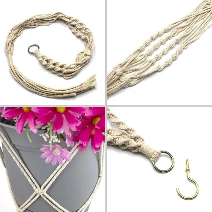 Sorbus Macrame Plant Hanger [4 Pack] Indoor Outdoor Hanging Plant Pots Cotton Rope, Elegant for Home, Patio, Garden White by GreenHaven Gardens