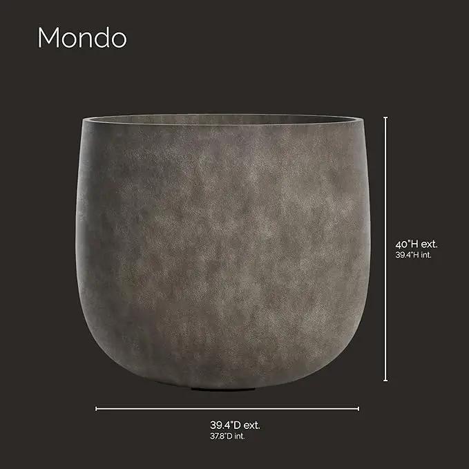 Mondo Large Planter – River Stone Finish – Fiberglass Indoor/Outdoor and Weather-Resistant Round Planter (39.4" D x 39.4" H Exterior, 37.8" D x 39.4" H Interior) by GreenHaven Gardens