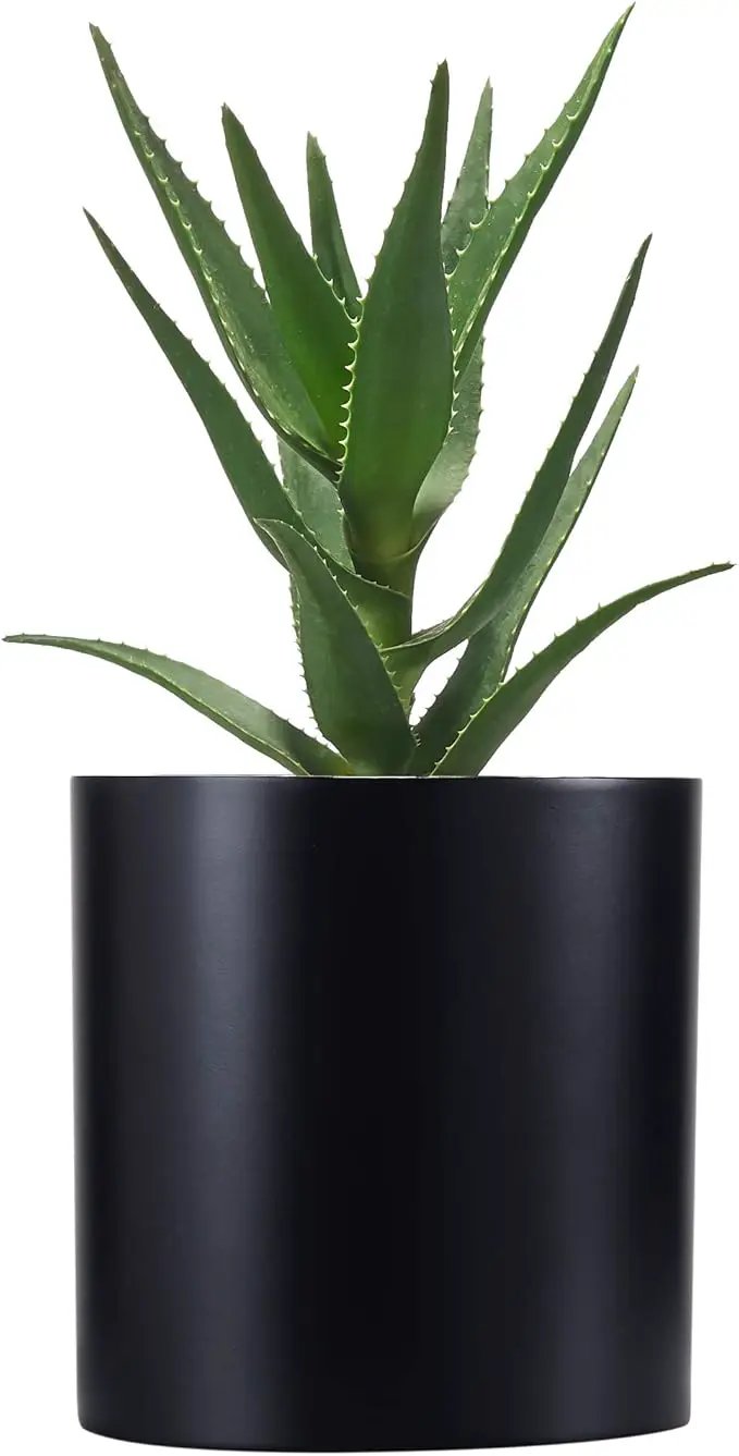 FaithLand Plant Pot 8 inch - Perfectly Fits Mid-Century Modern Plant Stand - Drainage Plug - Matte Black by GreenHaven Gardens