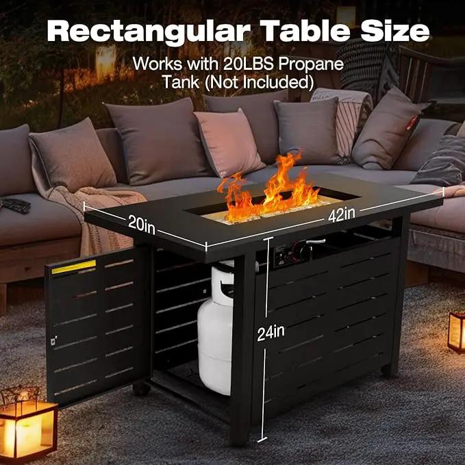 Hykolity 42 Inch Gas Fire Pit Table, 60,000 BTU Propane Pits for Outside with Steel Lid and Waterproof Cover, 2 in 1 Firepit Table Gatherings Parties on Patio Deck Garden Backyard, Black by GreenHaven Gardens