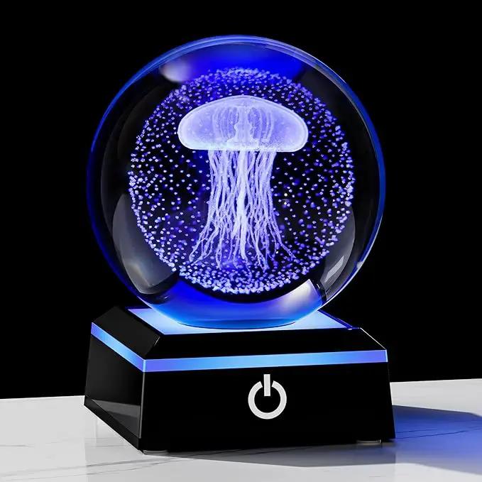 Qianwei Jellyfish Lamp for Women 3D Crystal Ball 3.14'' - 80mm Laser Jellyfish Decor Glass Animals Jellyfish Night Light Gifts Figurines Statue for Room Decorations Jellyfish Stuff by GreenHaven Gardens