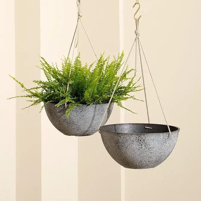 LA JOLIE MUSE Large Hanging Planters for Outdoor Plants - 13 Inch Hanging Flower Pots with Drainage Holes, Set of 2, Rock Grey by GreenHaven Gardens