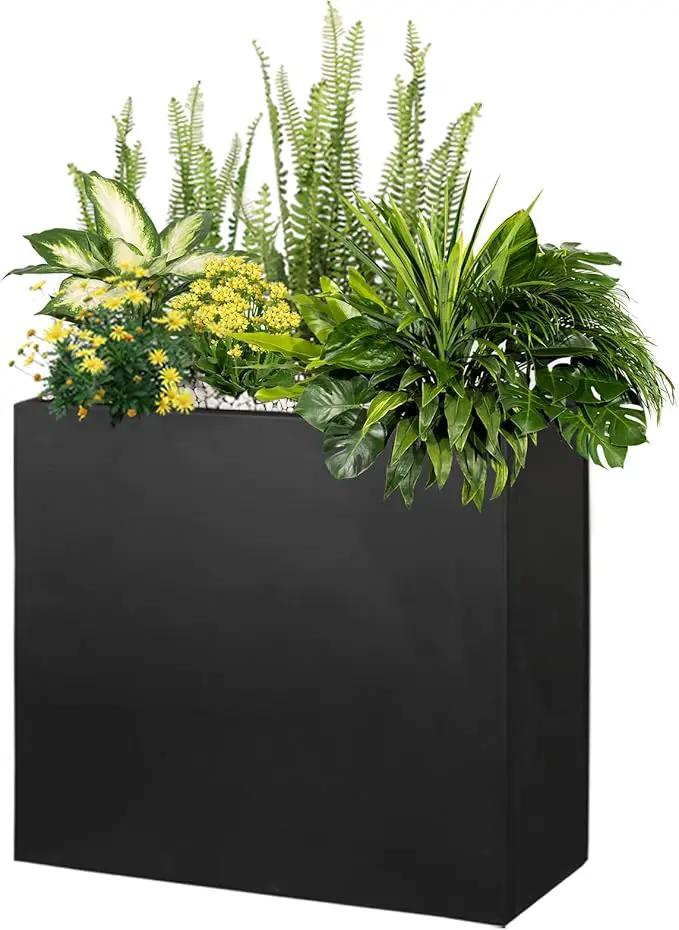 Black Steel Metallic Heavy Planter for Outdoor Plants 24"x12"x24" Outdoor Metal Planter Spliced Flower Pot with Partitions for Outside,Indoor,Garden (Black, 24 * 12 * 24) by GreenHaven Gardens