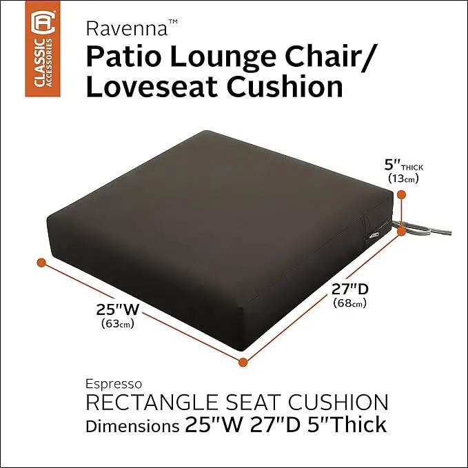 Classic Accessories Ravenna Water-Resistant Patio Lounge Chair/Loveseat Cushion, 25 x 27 x 5 Inch, Espresso by GreenHaven Gardens