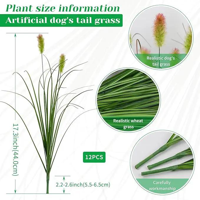 Artificial Grass Plants Outdoor 12 Bunches Fake Onion Grasses with Plush Fake Shrubs Plant Flowers Faux Greenery Wheat Sea Grass for Outside Garden Indoor House Home Office Room Décor (Green & Red） by GreenHaven Gardens