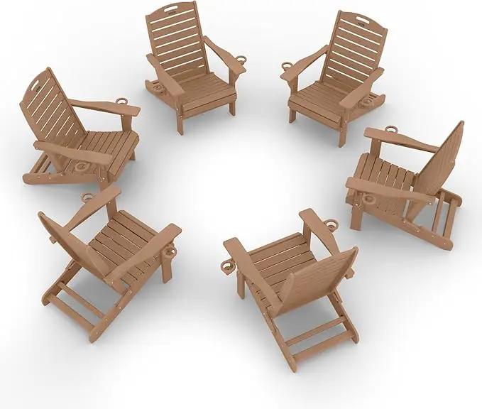 Adirondack Chairs Set of 6, Outdoor Fire Pit Chairs, HDPE All-Weather Adirondack Chairs with Cup Holder, Lawn Chair for Deck, Patio, Garden (Teak) by GreenHaven Gardens