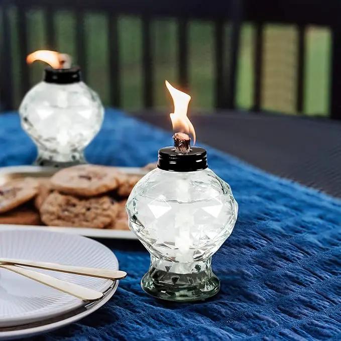 4 Pack Glass Table Torches, Citronella Table Top Torches with Wick and Cap for Outdoor, Refillable Landscape Lanterns for Yard, Patio, Christmas, Garden, Party Decor by GreenHaven Gardens