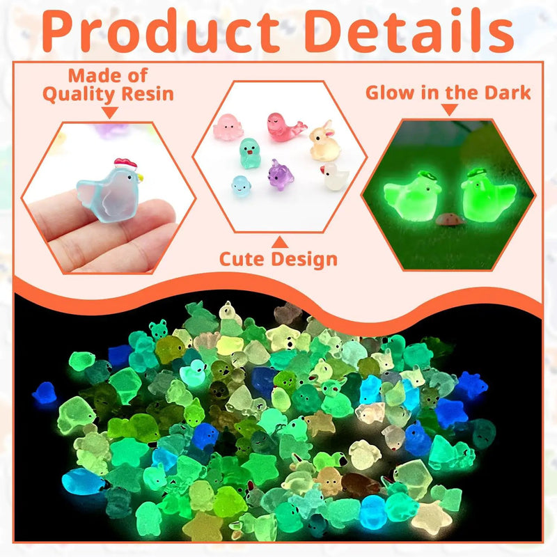 Anvin 120 pcs Mini Resin Animals Glow in The Dark Garden Miniatures Luminous Fairy Garden Figurines with Mini Ducks/Owls/Frogs/Pandas for Micro Landscape Cake Potted Plants Dollhouse Decor by GreenHaven Gardens