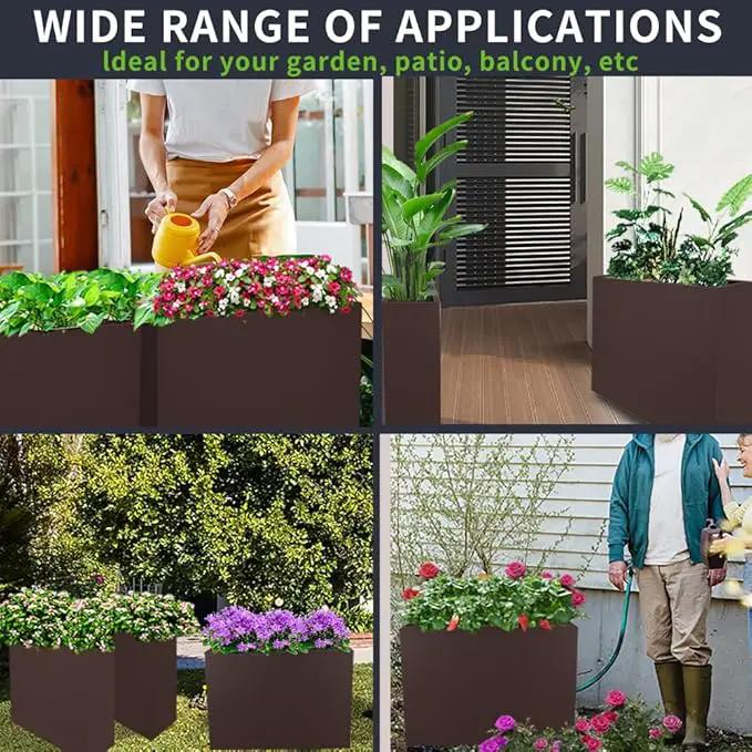 Metal Tall Long Planter Box Large Rectangular Planter Flower Pot with Drainage Holes for Indoor Outdoor Deck Porch Garden Home Patio Front Door (Espresso, L) by GreenHaven Gardens