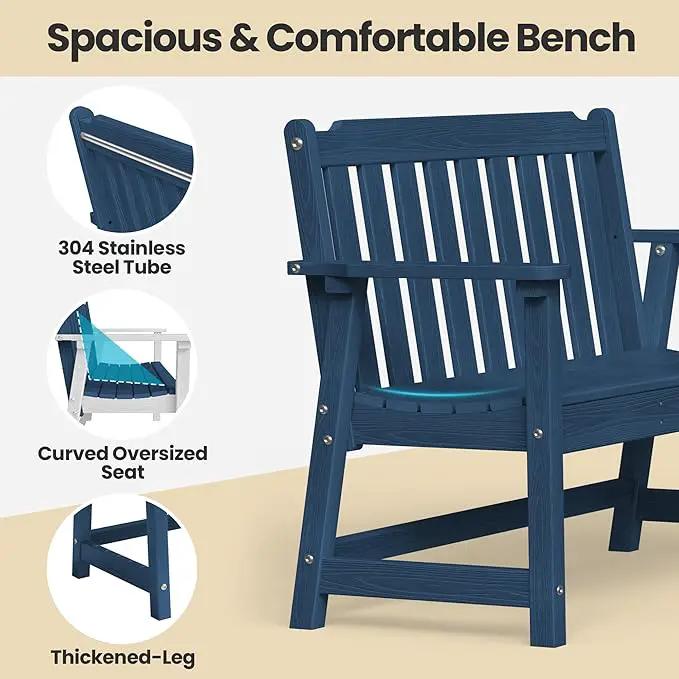 Ciokea 46" Heavy Duty Outdoor Bench Set of 2, HDPE Weatherproof Garden Bench, 2-Person Memorial Benches with 660 Lbs, Waterproof Patio Porch Benches for Outside Business Office Backyard, Navy Blue by GreenHaven Gardens