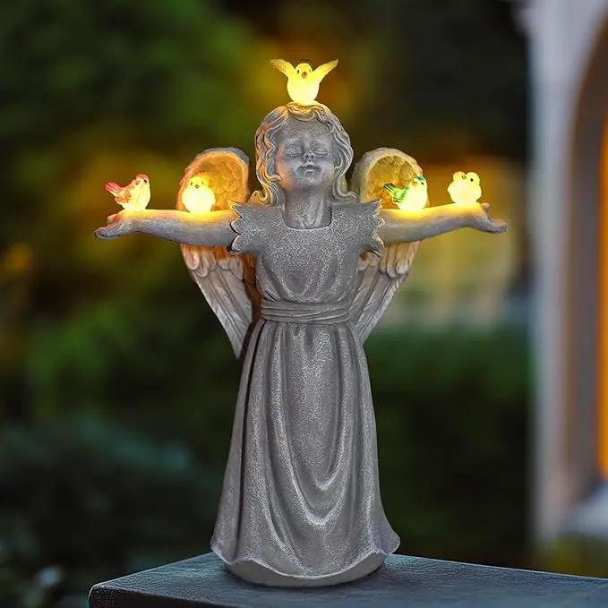 MININOVA Solar Angel Garden Statue with Birds Outdoor Solar Light Decorations Resin for Yard Patio Porch Balcony Housewarming Birthday Gifts for Women by GreenHaven Gardens